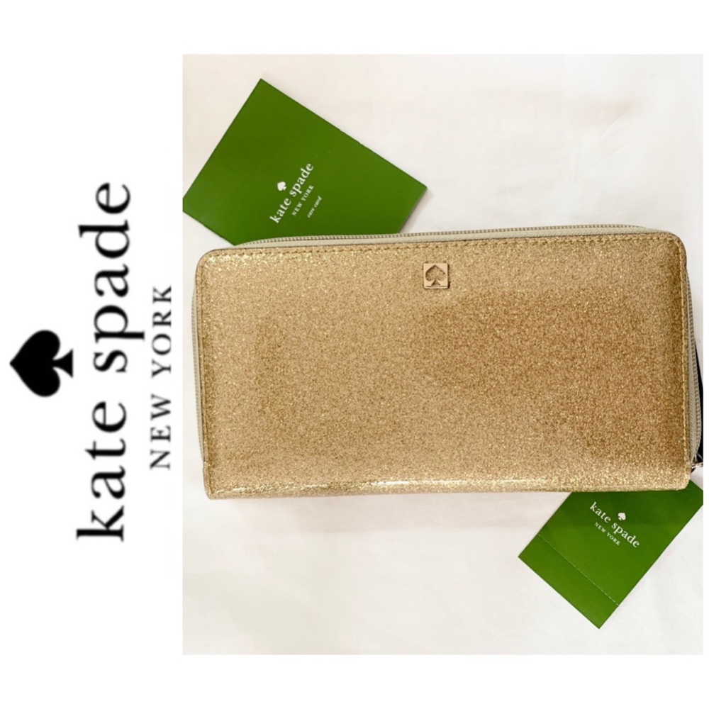 NWT Kate Spade gold glitter effect patent wallet - Picture 2 of 5
